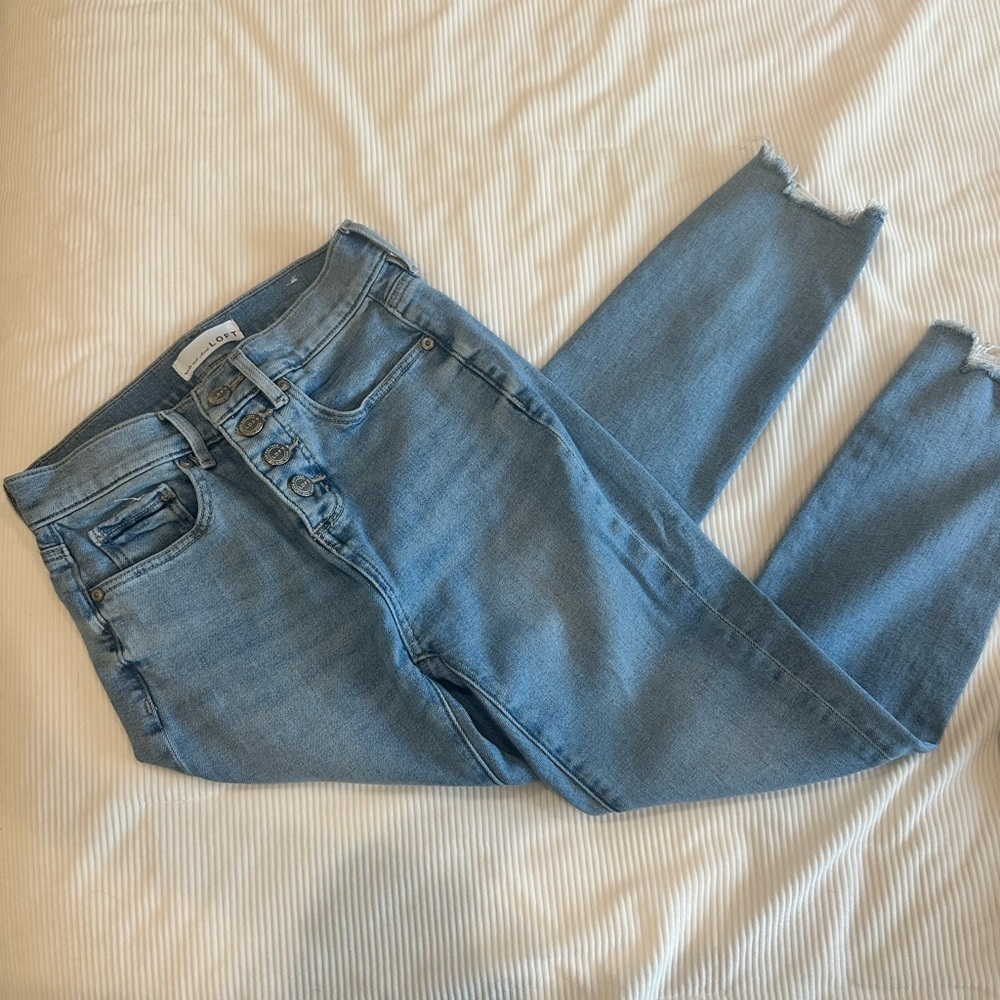 LOFT High-Waisted Button fly Distressed hem Jeans